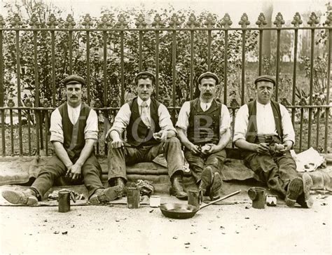 Working Class People 1890s Lunch Break C 1890 Four Workers Enjoy