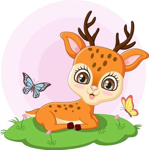 Premium Vector Cute Little Deer Sitting In The Grass