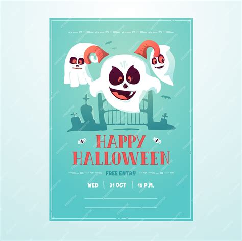 Premium Vector Happy Halloween Ghost Poster Flyer Invitation