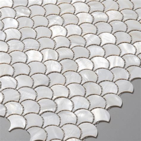 12×12 Pure White Pearl Shell Fan Shaped Mosaic Tile Diflart