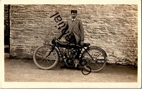 Rare Real Photo Postcard Of Early Indian Motorcycle Cycle And Rider Rp