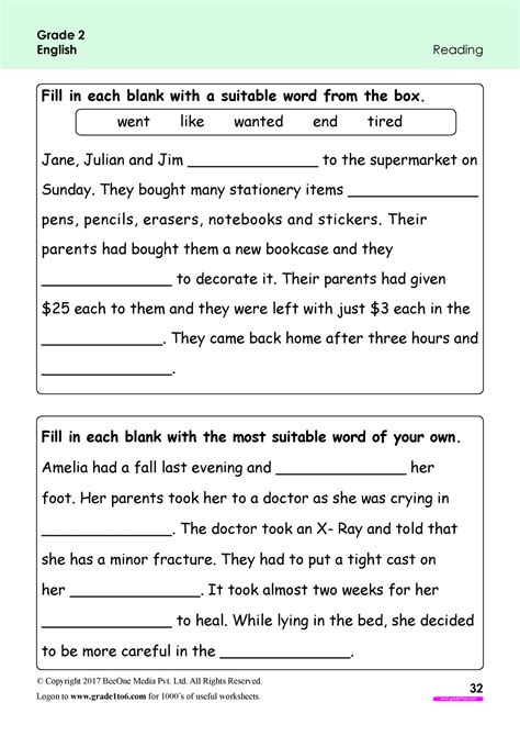 2nd Grade Reading Worksheets With Questions