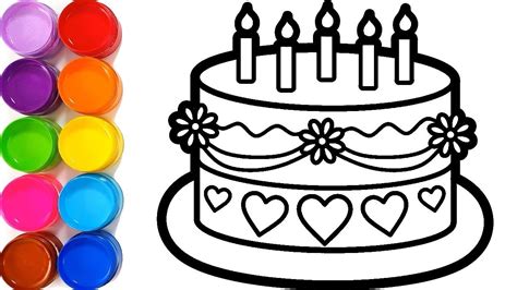 Mewarnai Dan Menggambar Kue Ulang Tahun How To Draw Birthday Cake