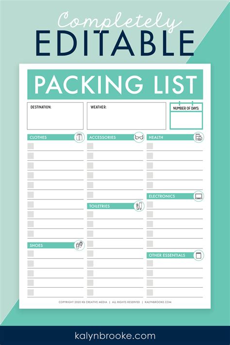 Blank Packing List For Vacation