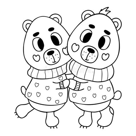 Pair Cute In Love Hugging Bears In Romantic Sweaters Vector