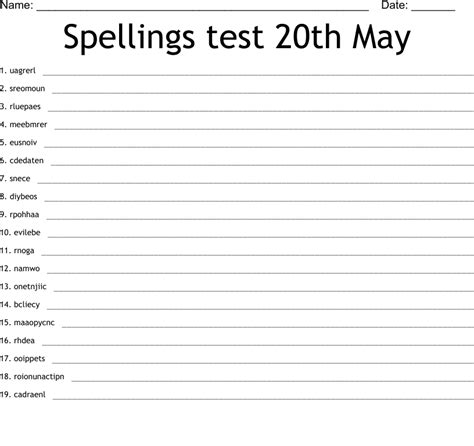 Spellings Test 20th May Word Scramble Wordmint