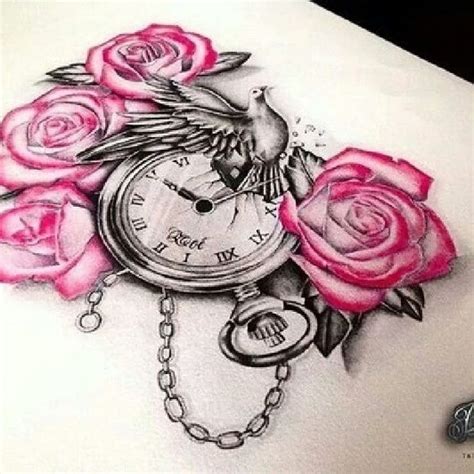 Both the roses and dove stand for love, beauty and affection and together in a single design, they just enhance the meaning. Tattoo clock dove roses taschenuhr rosen taube wunderschön ...