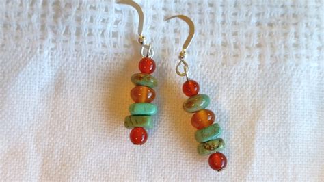 Turquoise Carnelian And Sterling Silver Dangle Earrings Etsy