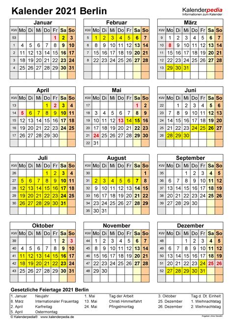Kalender 2021 Berlin Ferien Feiertage Pdf Vorlagen
