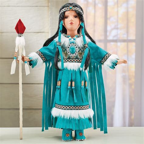 blue dakota tribe native american porcelain doll collections etc colourful outfits white