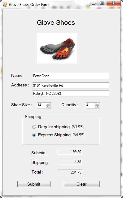 Solved Create A C Windows Application For Glove Shoes Order