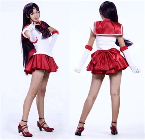 Sailor Moon Mars Hino Rei Red Uniform Dress Skirt Costume Anime Cosplay