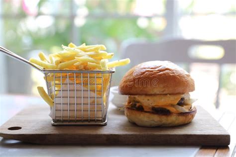 Beef Hamburger With Fries And Ketchup Fast Food Stock Image Image Of