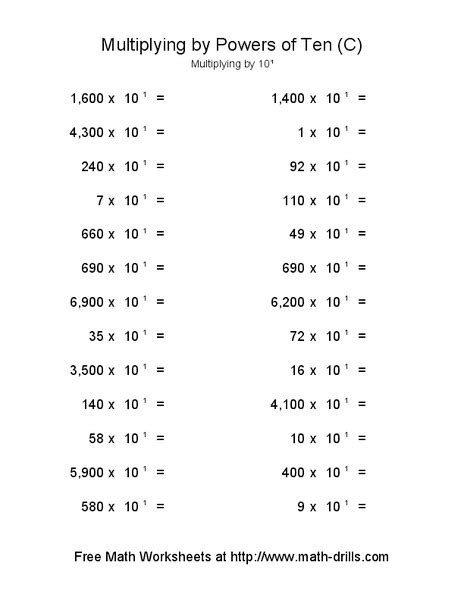 Multiplying By Powers Of Ten C Worksheet For 5th Grade Lesson Planet