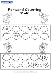 Forward Counting 31 to 40 Worksheets for Kindergarten,First,Second