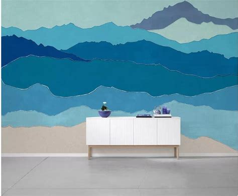 Blue Ombre Mountains Mural Wallpaper Geometry Mountains Etsy