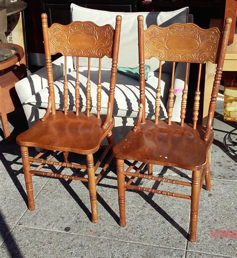 Uhuru Furniture And Collectibles Sold Pressed Back Oak Dining Chairs