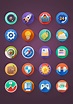 the flat icons are arranged in circles on a purple background with long ...