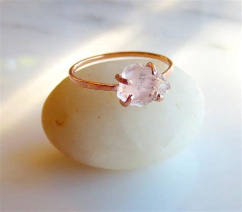 raw rose quartz ring rough pink stone ring quartz crystal rose gold natural gemstone nugget