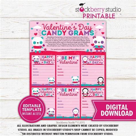 Valentine Candy Grams Printable Valentines Day Candy Gram ...