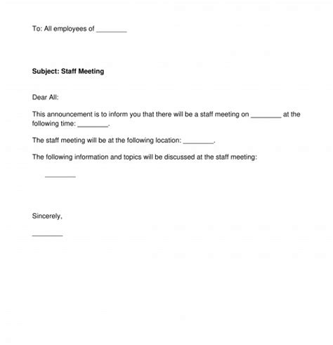 Announcement Of Staff Meeting Template Word And Pdf