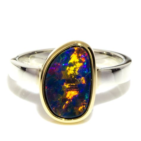 Black Opal Ring With Blue Green And Gold Handmade Opal Ring