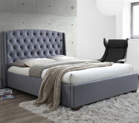 Balmoral Grey Velvet Fabric Winged Bed Frame 5ft King Size