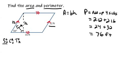 Finding The Area And Perimeter Of A Parallelogram Given An Angle And