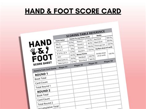 Hand And Foot Score Sheet Hand And Foot Score Card Hand And Foot