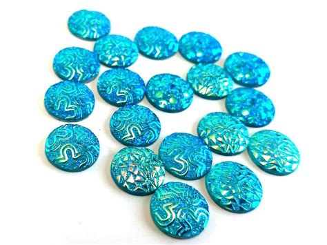 10 Pcs Druzy Resin Embellishment Cabochons Aqua Blue Multicolor 12mm