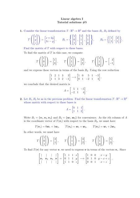 Linear Algebra I Tutorial Solutions 5 1 Consider The Linear