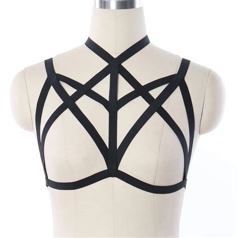 Fetish Wear Cupless Bra 90s Gothic Body Harness Cage Bra Halter Top Bondage Harness Sexy