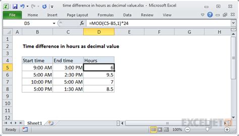 Time Difference In Hours As Decimal Value Excel Formula Exceljet