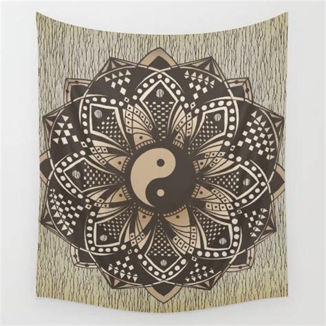 Yin And Yang Sepia Mandala Wall Tapestry By Kokua Design Company