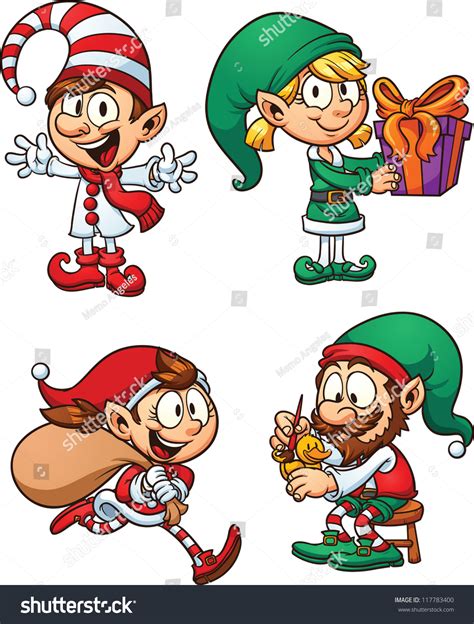 Cartoon Christmas Elf Characters Vector Clip Stock Vector