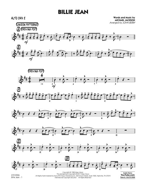 Billie Jean Alto Sax 2 Sheet Music John Berry Jazz Ensemble