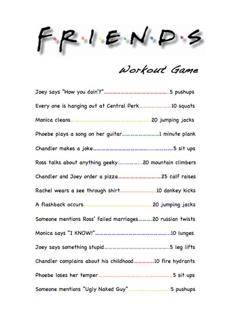 Friends Workout Game Friends Workout Workout Games Tv Show Workouts
