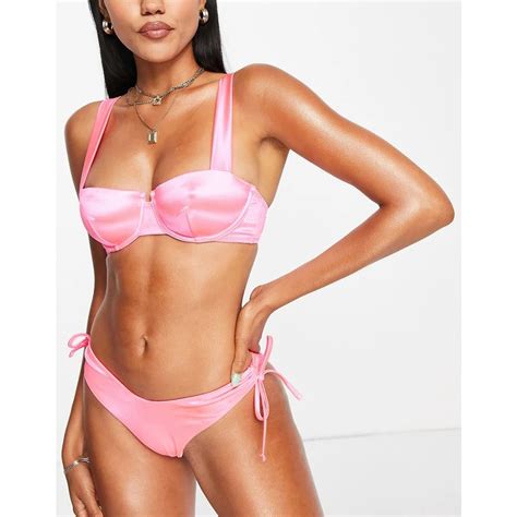 Asos Design Mix And Match Mirror Satin Underwired Bikini Top In High