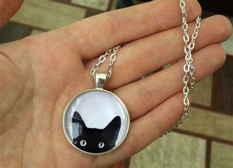 Black Cat Necklace Peeking Cat Cat Necklace Cat Jewelry Etsy
