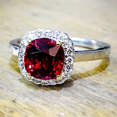 Engagement Rings Ruby Diamond And Gold Cushion Cut Halo Engagement Ring