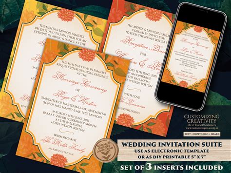 Marigold Invitations Wedding As Indian Invites Marigold Etsy Uk