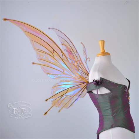 Extra Large Giant Flora Iridescent Fairy Wings In Lilac With Gold Ve