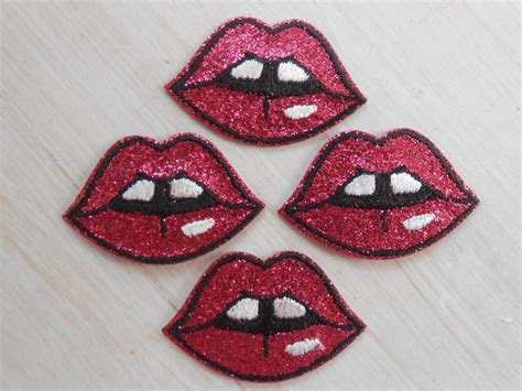 Lips Glitter Iron On Embroidered Patches Set Of 2 Tattoo Style Etsy