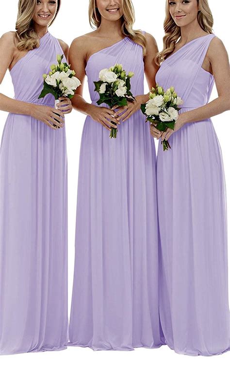One Shoulder Bridesmaid Dresses Long Aline Chiffon Prom Evening Gown