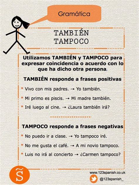 También Tampoco Via 123 Spanish Spanish Grammar Spanish Vocabulary