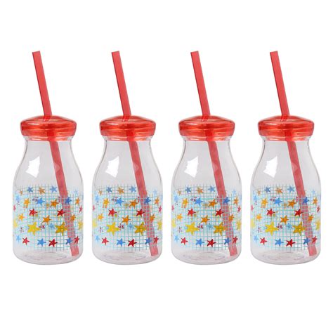 Mainstays Kids 4 Pack 13 Ounce Milk Bottle With Straw And Lid Multiple