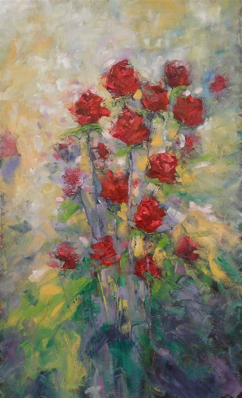 Made In Love Original Oil Painting Of Red Roses Bouquet Expressionist