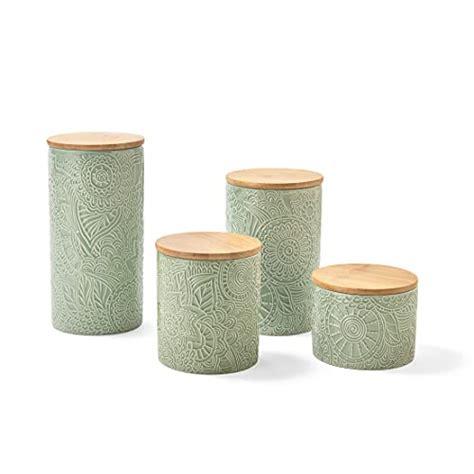 American Atelier Embossed Canister Set 4 Piece Ceramic Set Jar