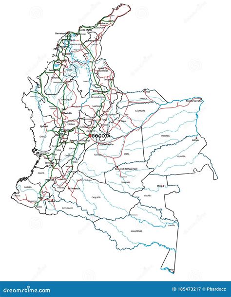 Ruta Y Mapa De Carreteras De Colombia Ilustración Vectorial