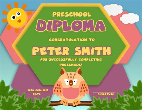 Editable Preschool Graduation Certificate Diploma Template Etsy